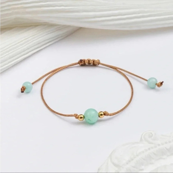 Mint Green Beaded Bracelet | Boho Adjustable Healing Stone Jewelry - Picture 3 of 3